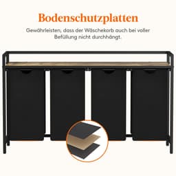 Wassorteerder - Met 4 Vakken, Opbergplank en Uittrekbare Zakken, 168L (4x 42L) - Voor Wasruimte, Badkamer en Slaapkamer - Zwart — thumbnail 3