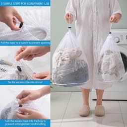 Wasnet met trekkoord - Wasmachinebestendig - Herbruikbaar - Grofmazige waszak - voor vuile was, lakens, ondergoed, babykleding en sokken - Wit - 50 x 60 cm — thumbnail 4