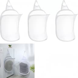 3 stuks - Opvouwbare wasmand voor aan de muur - Hangende wasmand - Wasmand van gaas - Ademend - Met handgrepen - Wit - Voor kleding en speelgoed - Geschikt voor badkamers, camping en hotels — thumbnail 1