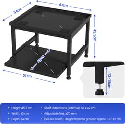Wasmachine Verhoger Met Uitschuifbare plank - Wasmachine opbouwmeubel - Wasmachine Sokkel - 63x54x45.5cm - Zwart — thumbnail 5