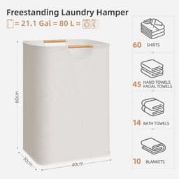 Wasmand - Waterdichte wasmand - Grote opvouwbare wasmand - Met versterkte houten handgrepen - Wasmand - Opbergmand voor vuile was - Geschikt voor wasgoed, badkamer - 40*30*60cm - Beige — thumbnail 2