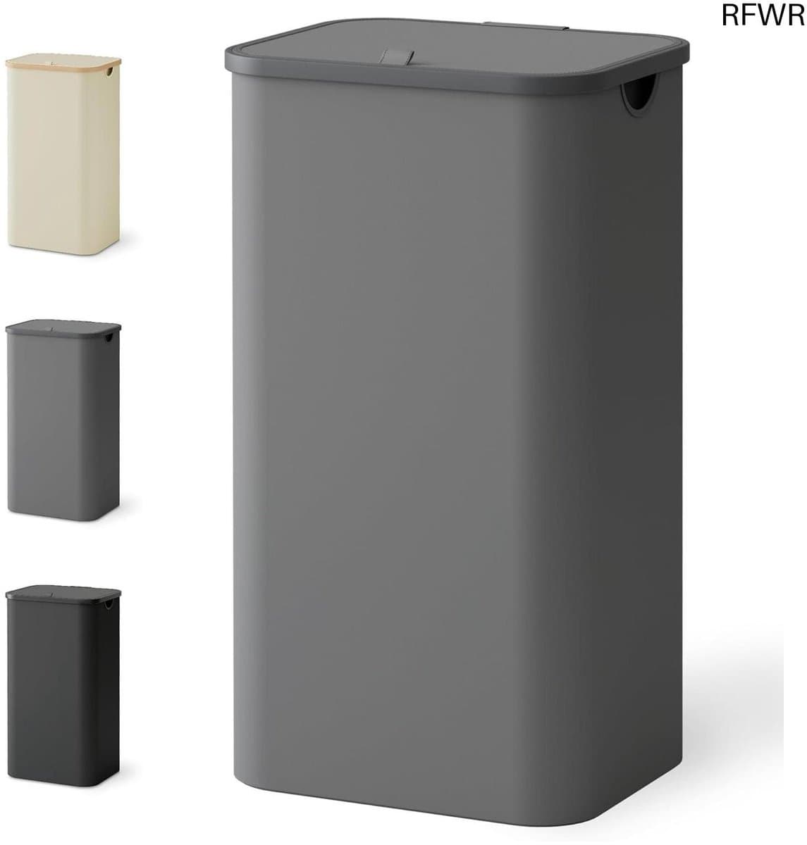 RFWR® Wasmand met deksel 100 liter - Ruimtebesparende wassorteerder met opvouwbare waszak - Grijze opbergmand met handvat — afbeelding 1