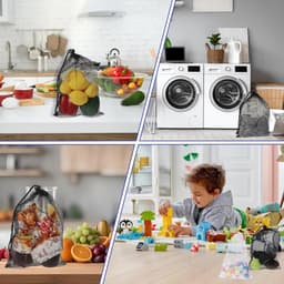 Allecto Plus - 6-delige Set Mesh Trekkoord Zakken voor Delicate Waszakken - Ideaal voor Reizen, Strand en Speelgoed - Zwart Wit - 30x20cm — thumbnail 3