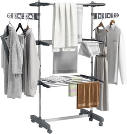 HOMCOM-Wäscheständer-Edelstahl, ABS-142L x 55B x 152H cm-Grau — thumbnail 1