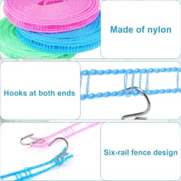 3 Stuks Waslijntouw, Wasdroogtouw Kunststof Touw voor Het Ophangen van Kleding Winddicht Antislip Waslijn voor Binnen en Buiten (10M) — thumbnail 2