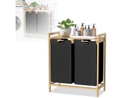 2x36L Wasmand – Oxford Stof met 2 Vakken, Afneembare Inzet – Zwart