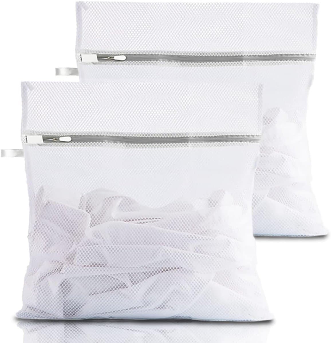 Netwaszak - waszakkenset - 2 netwaszakken voor wasmachines - waszak met rits - extra dikke waszak - grove netzak - delicate waszak voor wasgoed, sokken, overhemden - grijs - 30 x 40 cm — afbeelding 1