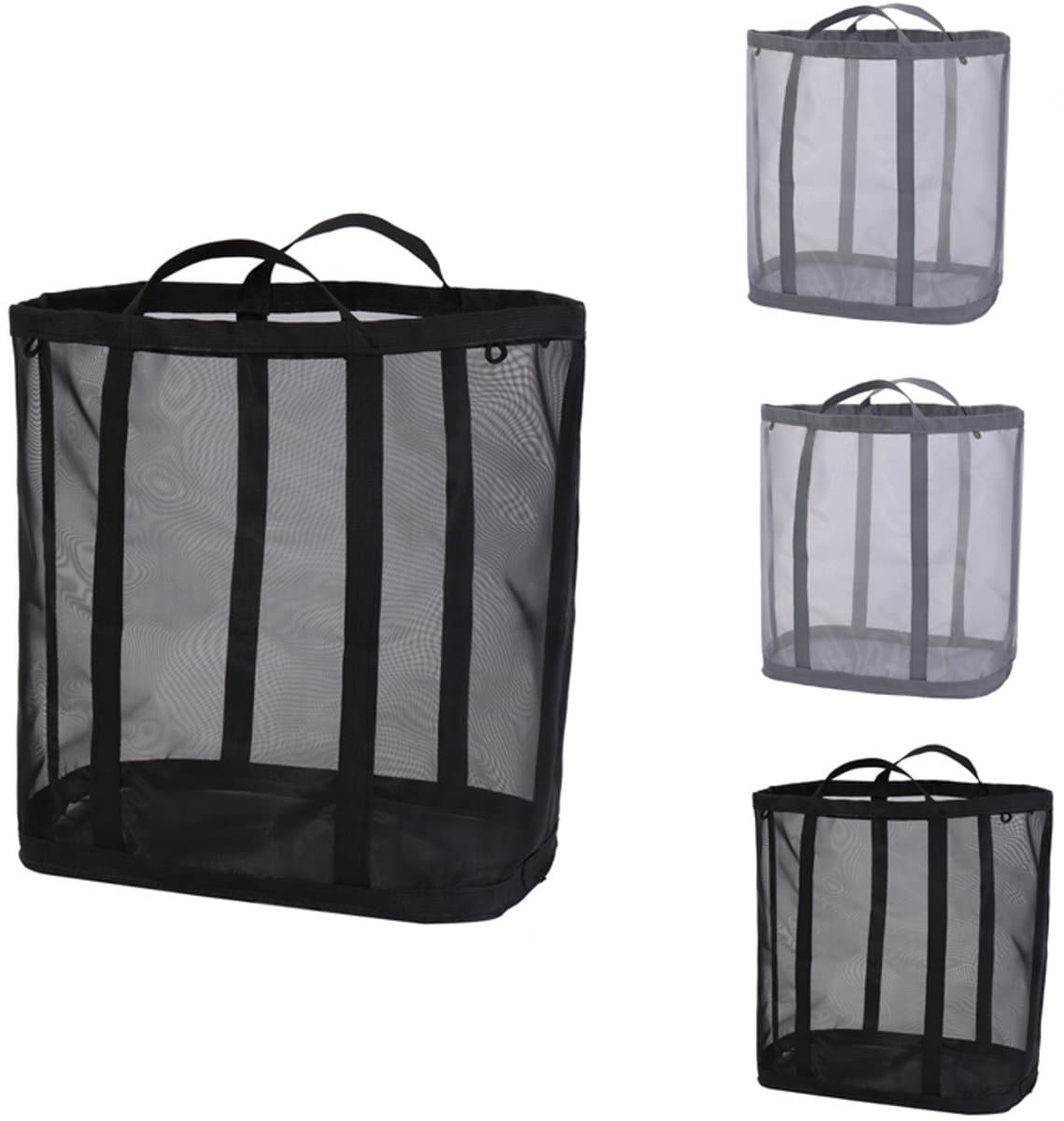 Wasmand-wassorteerder-wasmand opvouwbaar-Set van 4 opvouwbare wasmanden - Opvouwbare waszak - Ademende opvouwbare strandtas - Ruimtebesparende reistas - Zwart, grijs-39x26x44cm — afbeelding 1