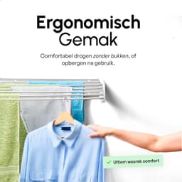 Bodo® Droogrek Inklapbaar - Wanddroogrek - 100 cm - Inclusief Boormal - Vernieuwd 2025 Model - Wasrek Hangend - Uitklapbaar - Muur - Ophangbaar - 6m Drooglengte - Wit — thumbnail 4