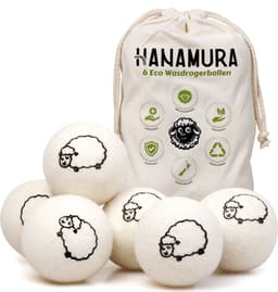 Hanamura Drogerballen - 6 Wasdrogerballen - 100% Schapenwol - Droogballen met Opbergzak — thumbnail 1