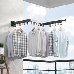 Droogrek, inschuifbaar, met 18 haken, wandgemonteerde kledingstandaard, ruimtebesparend, inklapbaar, kledingstang met handdoekhouder voor balkon, wasruimte, slaapkamer - Zwart — thumbnail 1