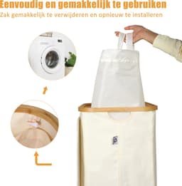 CALIYO Wasmand - Wassorteerder - Wasmand met Deksel - 69×43.5×32.5cm Nis Wasbox - Opvouwbare Mand Vuile Was - 100L - Beige — thumbnail 3