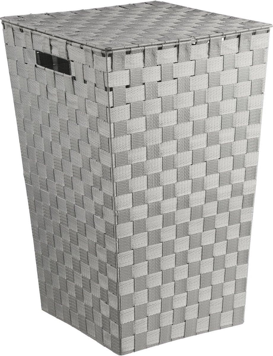 Wasmanden met deksel - 60 Liter - Geweven wasmand - Wasbox met optil deksel - Polypropyleen - Afm 33x33x53 Cm - Grijs — afbeelding 1