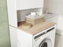 Wasmachinekast voor Badkamer of Keuken - Hoge Kast met Bovenbouw voor Wasmachine en Wasdroger - Wit en Eiken - 210 x 65 x 50/25 cm — thumbnail 4