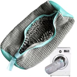 Schoenwaszak – waszak – met 360° reinigingsfleece en ritssluiting – Geluidsreducerend – Wasmachinebestendig – Voor Sneakers – Universele Maat – 2 Stuk – Grijs — thumbnail 1