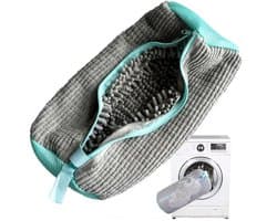 Schoenwaszak – waszak – met 360° reinigingsfleece en ritssluiting – Geluidsreducerend – Wasmachinebestendig – Voor Sneakers – Universele Maat – 2 Stuk – Grijs