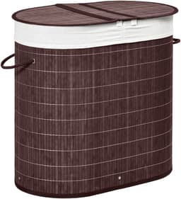 HOMCOM-Wäschekorb-Bambus, Polyester-Baumwollgewebe, Metall-62,5L x 37B x 60,5H cm-Braun — thumbnail 1