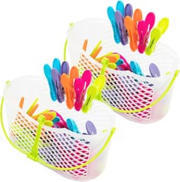 Wasknijpers met opbergmand - 60 sterke wasknijpers in trendy kleuren en 2 manden — thumbnail 1