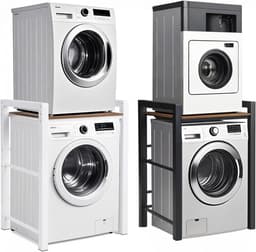 Wasmachinekast met droger 3-in-1 hoogte verstelbaar 300 kg opbergrek wit — thumbnail 5