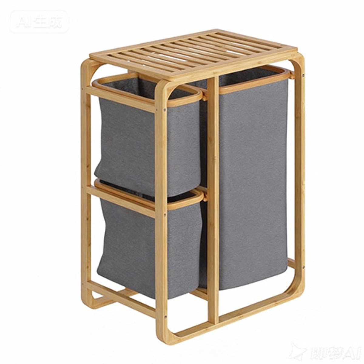 Wasmand Kledingmand Wasgoed Rek Wasopbergmand Met 3 Afneembare Waszakken Geschikt voor Slaapkamer en Badkamer 50x32x69.7cm Houtkleur Bamboe — afbeelding 1