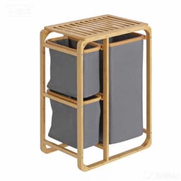 Wasmand Kledingmand Wasgoed Rek Wasopbergmand Met 3 Afneembare Waszakken Geschikt voor Slaapkamer en Badkamer 50x32x69.7cm Houtkleur Bamboe — thumbnail 1
