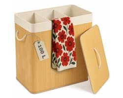 More&Deco - Wasmand - 3 Compartimenten - Bamboe - 100L - Beige