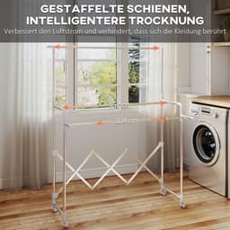 HOMCOM Kledingdroogrek Roestvrij staal, Kunststof 104-150L x 103B x 145-197H cm Zilver — thumbnail 5
