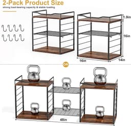 Wandplanken voor Wasserij met Metalen Manden - 3 Laags Opslagplanken voor Badkamer en Keuken — thumbnail 3