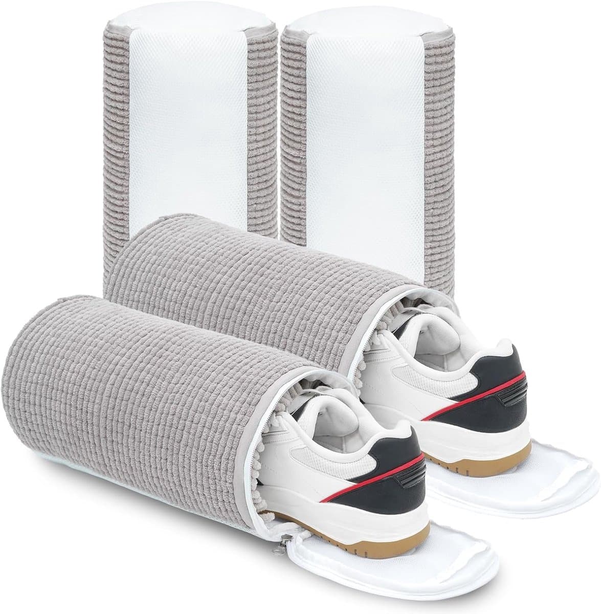 Schoenwaszak - Waszak Schoenen - Set van 2 - Chenille - Anti-Vervorming - Met Binnenzak - 37 x 17 cm - Lichtgrijs — afbeelding 1