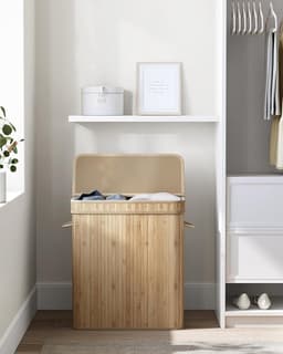 MAZAZU Wasmand Bamboe - Luxe Wasmand met Afneembare & Wasbare Linnen Zak - 100L - Beige - 54,5x34,5x61cm — thumbnail 4