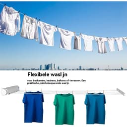 TOVBMUP Waslijn - Uittrekbare waslijn - Wandkleedrek - 5 waslijnen - Uitschuifbaar tot 3,75 meter - Praktisch oprolsysteem - Weerbestendig - Geschikt voor balkon en tuin — thumbnail 4