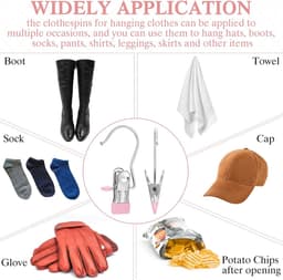 20 Stuks - Wasknijpers - Sokclips - Kledinghangers met Clips - Winddichte clips - Multifunctionele clips - 11,3*4 cm - Roze - RVS - Kledinghaken - Hoedclips - Broekklemmen met Antislip - Voor Rokken, Broeken en Sjaals — thumbnail 5