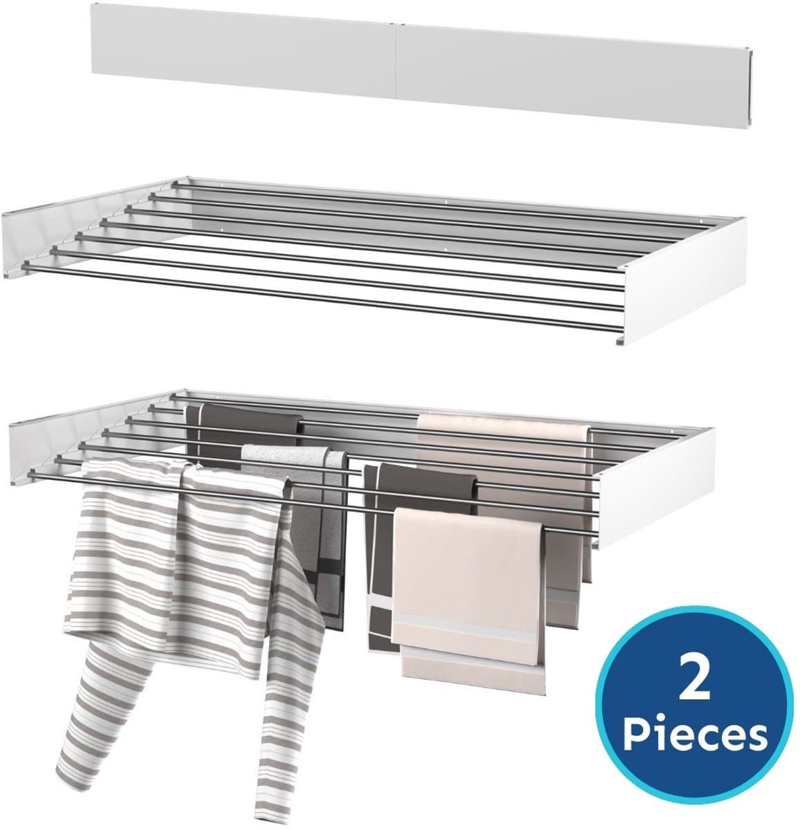 Wasophoogte® Wanddroogrek - Wasrek inklapbaar - Wasrek Hangend - Droogrek inklapbaar - 120cm - 8,4m drooglengte - inclusief boormal - 2 STUKS — afbeelding 1