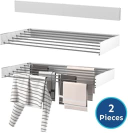 Wasophoogte® Wanddroogrek - Wasrek inklapbaar - Wasrek Hangend - Droogrek inklapbaar - 120cm - 8,4m drooglengte - inclusief boormal - 2 STUKS — thumbnail 1