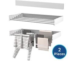 Wasophoogte® Wanddroogrek - Wasrek inklapbaar - Wasrek Hangend - Droogrek inklapbaar - 120cm - 8,4m drooglengte - inclusief boormal - 2 STUKS