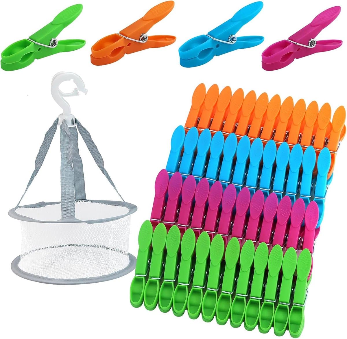 48 stuks wasknijpers met wasknijpers, windbestendige kleurrijke knijperzakken, plastic, zonder afdruk, sokkenklemmen voor waslijnen en kleding, sokken — afbeelding 1