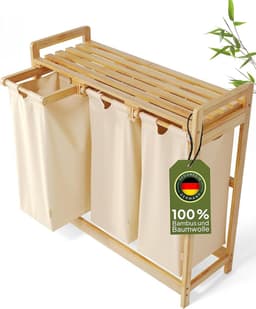 Wasmand 3 Vakken - Wassorteerder -90L-Beige — thumbnail 1