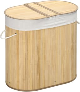 1 stuk - Wasmand met deksel - twee compartimenten - inclusief uitneembaar kledingrek - gemaakt van natuurlijk bamboe - handig voor het organiseren en opbergen van kleding — thumbnail 1