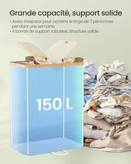 SONGMICS Wasmand met 2 compartimenten, 150 liter, vuile wassorteermachine met deksel, afneembare zakken, voor wasruimte, slaapkamer, woonkamer, crèmewit en natuurlijk beige LCB523W01 — thumbnail 2