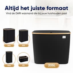 DARI. - Wasmand 3 vakken - Wassorteerder - 205L XXL - met 3 uitneembare zakken - wasmand - zwart - knopen — thumbnail 2