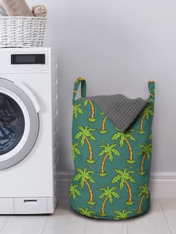 ABAKUHAUS Palm-waszak, jaren-90-stijl palmenmotieven, waszak met handvatten en trekkoordsluiting voor wasserettes, 33 cm breed, 49 cm hoog, jadegroen/lindengroen — thumbnail 2