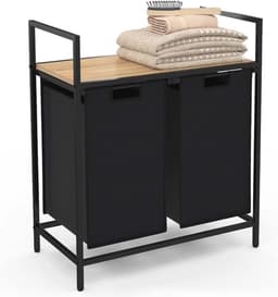 Wasmand met 2 bakken - Industrieel Design, Stof, Zwart - Compact en Praktisch — thumbnail 5