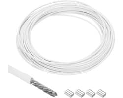 Cosensi - Metalen kabel van roestvrij staal 304 - 10 meter - 5/64 inch (2 mm) - met vinyl coating - voor hangen, drogen, optillen - wit