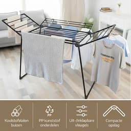 Meisterhome - Extra Groot Droogrek - Zwart- inklapbaar – Droogtoren - 25 meter drooglengte – Extra stevig en licht - Wasrek van carbon staal – Tot 30kg wasgoed — thumbnail 3