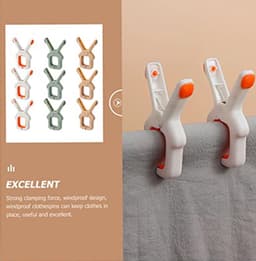 10-stuks Strandhanddoekclips - Wasknijperclips - Diefstalbestendige wasknijperclips - Ligstoelclips - Windbestendig - Geschikt voor binnen- en buitengebruik - Geschikt voor het drogen van handdoeken, kleding en beddengoed - Wit, oranje — thumbnail 5