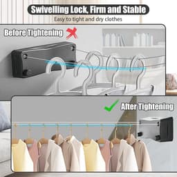 Uittrekbare Waslijn van 5,2 m voor Wandmontage - Roestvrijstaaldraad voor Badkamer, Balkon en Buiten — thumbnail 3