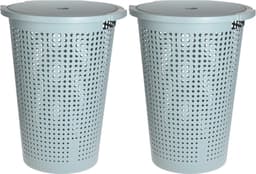 Wasmand met deksel - mintgroen - 35 liter - 40 x 52 cm - kunststof - rond - wasbox - mand voor wasgoed — thumbnail 2