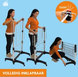 LaundrySpecialist Droogrek Lea - 40 meter aan drooglengte - 3 hoogteniveaus - Inklapbaar droogrek op wielen — thumbnail 3