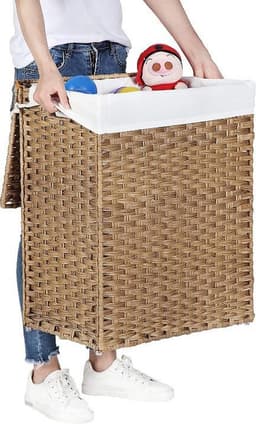 MIRA Home - Handgeweven wasmand - Wassorteerder - Verwijderbare voeringzak - Licht bruin - 68x52.6x7.2 — thumbnail 5