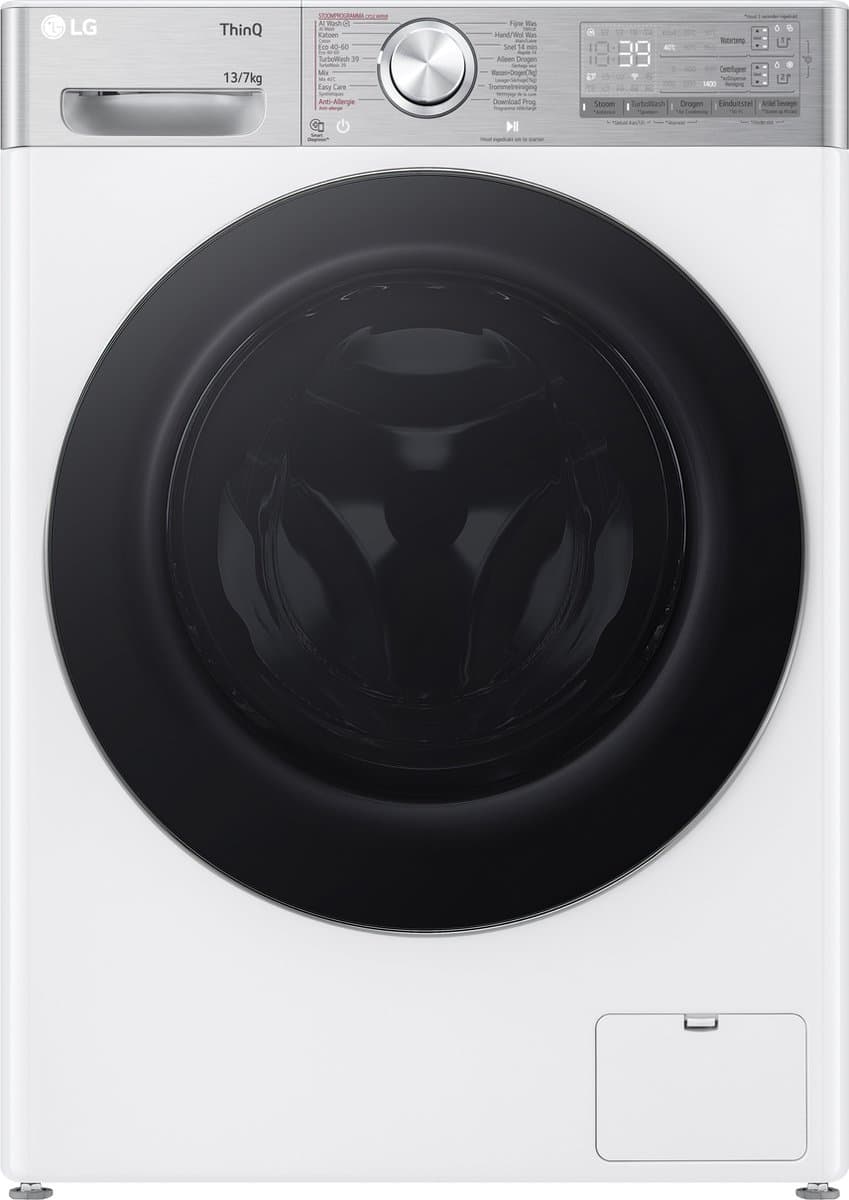 LG F4DR9537S2W was‑droogcombinatie 13 kg met AI DD voor slimme stofverzorging - TurboWash 39 voor sneller wassen - EzDispense automatische dosering - hygiënisch wassen met stoom en ThinQ slimme bediening. Energieklasse A‑20% — afbeelding 1
